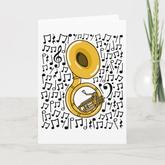 Sousaphone Musical Notes Messing Musicus Feestdagen Kaart (Voorkant)