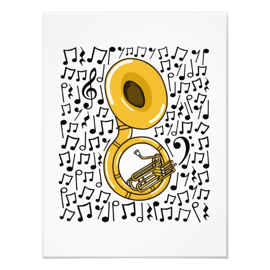 Sousaphone Musical Notes Messing Musicus Foto Afdruk (Voorkant)