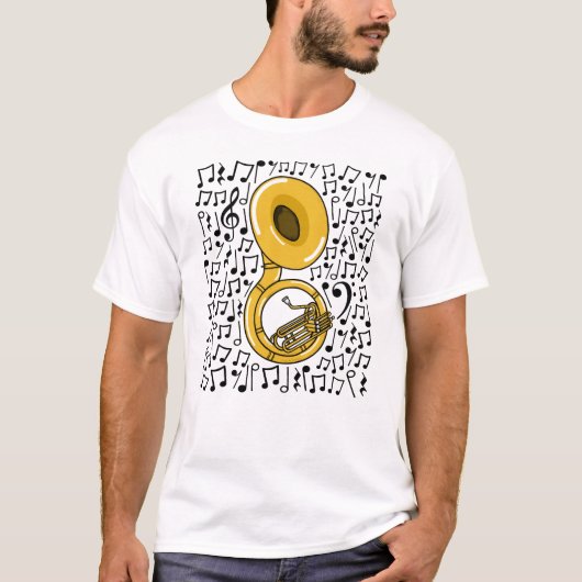 Sousaphone Musical Notes Messing Musicus T-shirt (Voorkant)