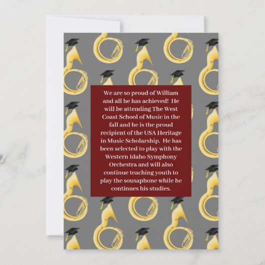 Sousaphone Tuba Music Musician Afstuderen Kaart (Achterkant)