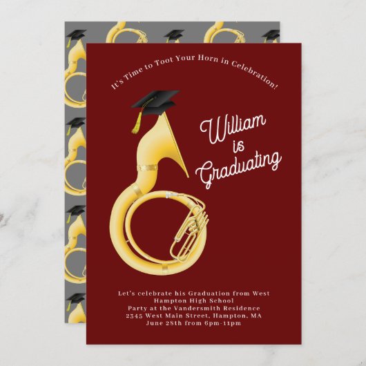 Sousaphone Tuba Music Musician Afstuderen Kaart (Voorkant / Achterkant)