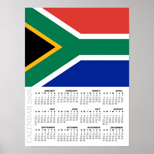 South Africa 2026 Calendar, Large, African Flag Poster (Voorkant)