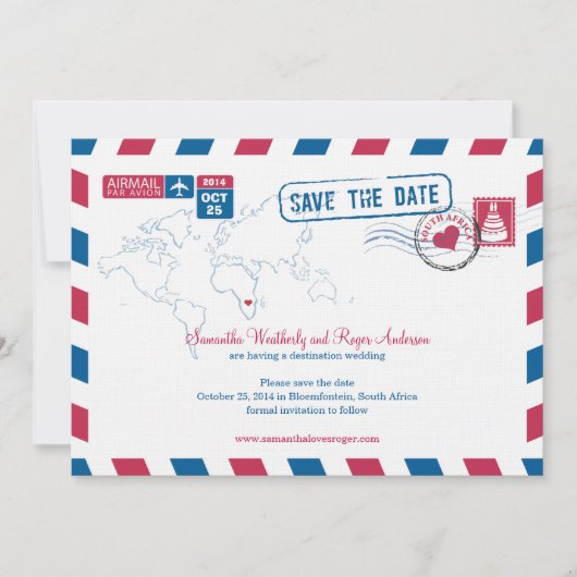 South Africa Air Mail Wedding Save the Date (Voorkant)