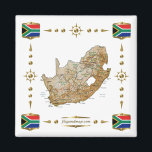 South Africa Map Flags Magnet<br><div class="desc">This design included in South African map within a border featuring the national flag. The design works best on square magets. You may add your own text/graphics using the 'Customize it!' feature. © 2010 FlagAndMap. Map derived from images at: http://www.lib.utexas.edu/maps/</div>