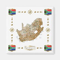 South Africa Map + Flags Magnet