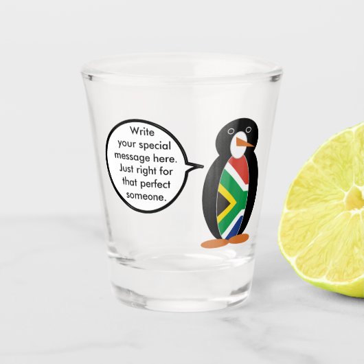 South African Talking Ms Penguin Personalized Text Shot Glas (Voorkant)