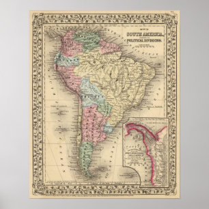 South America Map door Mitchell Poster