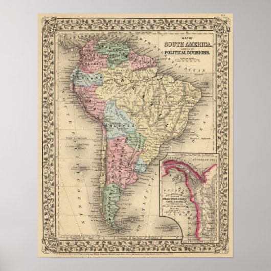 South America Map door Mitchell Poster (Voorkant)
