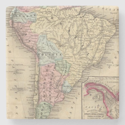 South America Map door Mitchell Stenen Onderzetter (Voorkant)