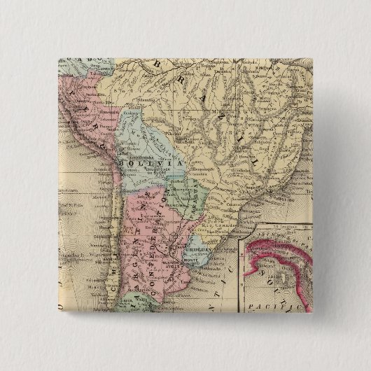South America Map door Mitchell Vierkante Button 5,1 Cm (Voorkant)