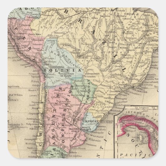 South America Map door Mitchell Vierkante Sticker (Voorkant)