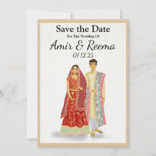 South Asian Illustrated Wedding koppel Save The Date