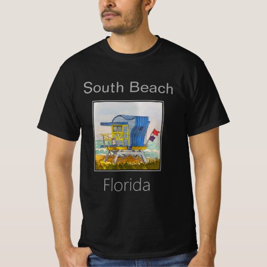 South Beach Blue Lifeguard Tower, Art Deco T-shirt (Voorkant)