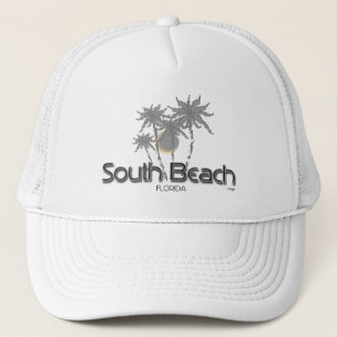 South Beach, Florida Graphic Grijze Palmen Cool Trucker Pet
