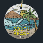 South Beach Florida  Keramisch Ornament<br><div class="desc">South Beach hand getekende illustratie met bergen en oceaangolven op de achtergrond. Ideaal voor iedereen die graag South Beach bezoekt.</div>
