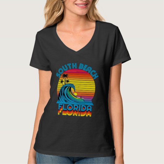 South Beach Florida Retro Throwback Surf & Beach S T-shirt (Voorkant)
