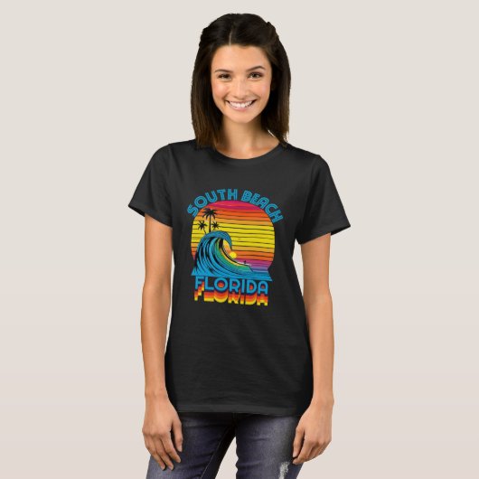 South Beach Florida Retro Throwback Surf & Beach S T-shirt (Voorkant volledig)
