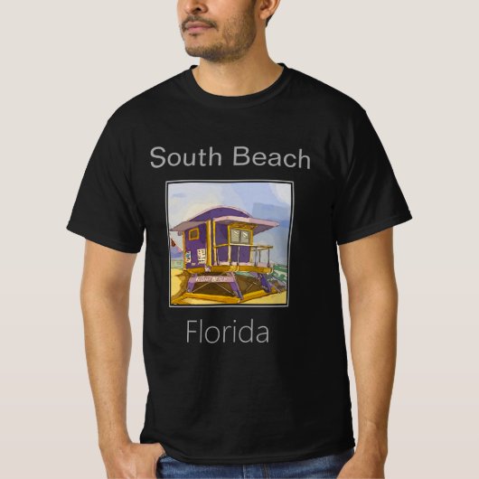 South Beach geel en paarse badmeester toren T-shirt (Voorkant)