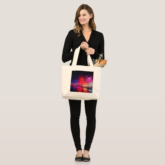 South Beach, Miami, Florida Art Deco Grote Tote Bag (Voorkant (model))