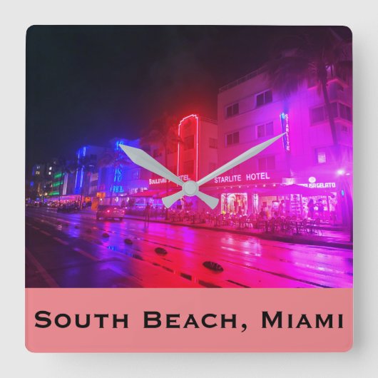 South Beach, Miami, Florida Art Deco Vierkante Klok (Voorkant)