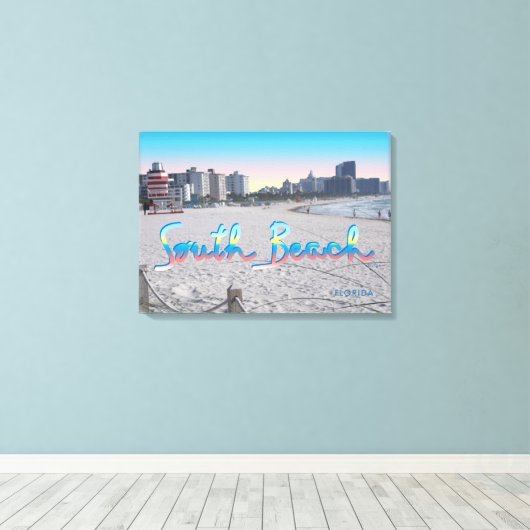 South Beach Miami, Florida City Uitzicht Canvas Afdruk (Insitu (Houten vloer))