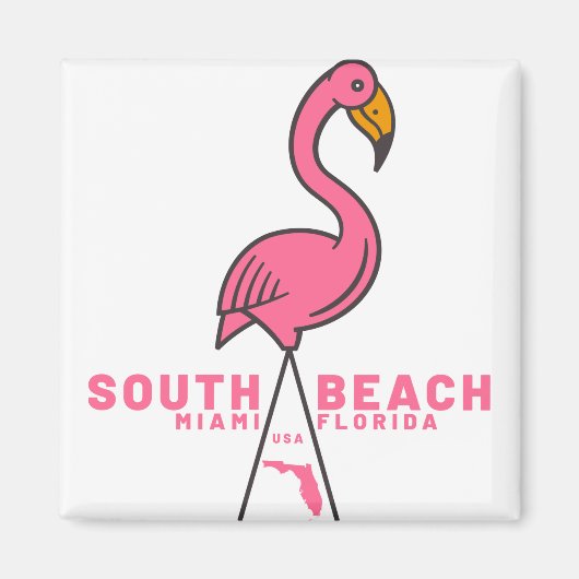 South Beach Miami Florida Flamingo Magneet (Voorkant)