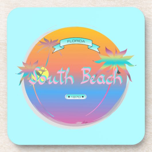 South Beach, Miami, Florida met Palms Bier Onderzetter (Voorkant)