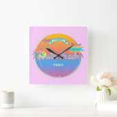 South Beach, Miami, Florida met Palms Wall Clock Vierkante Klok (Huis)