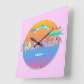 South Beach, Miami, Florida met Palms Wall Clock Vierkante Klok (Hoek)