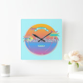 South Beach, Miami, Florida met Palms Wall Clock Vierkante Klok (Huis)