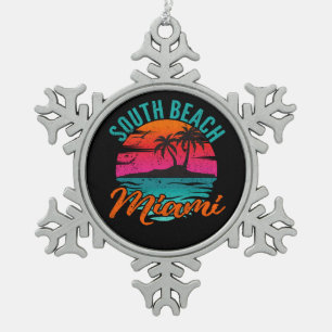 South Beach Miami Florida Palm Trees Beach Tin Sneeuwvlok Ornament