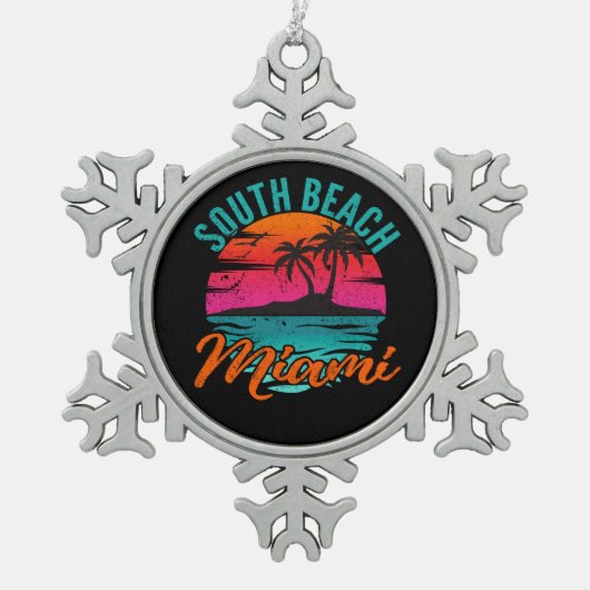 South Beach Miami Florida Palm Trees Beach Tin Sneeuwvlok Ornament (Voorkant)