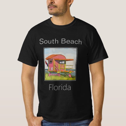 South Beach Roze art deco, badmeester toren T-shirt (Voorkant)