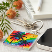 [South Beach Sfeer] Retro Tropische Palmboom Sleutelhanger (Voorkant Rechts)