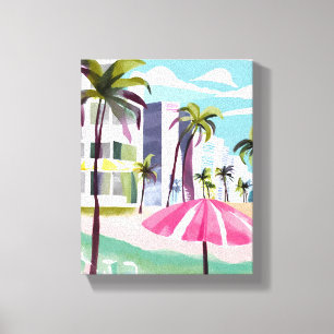 South Beach Shore   Miami Florida Aquarel Canvas Afdruk