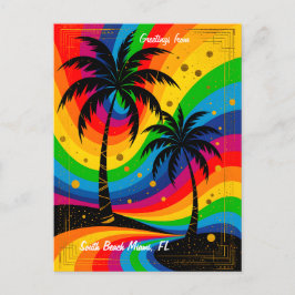 [South Beach Vibes] Colorful Retro Palm Trees Briefkaart