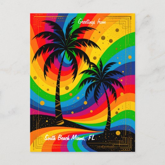[South Beach Vibes] Colorful Retro Palm Trees Briefkaart (Voorkant)