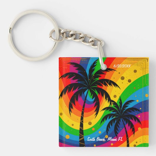 [South Beach Vibes] Retro Tropical Palm Trees Sleutelhanger (Voorkant)