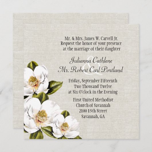 South Belle Magnolias Custom Wedding Invitation Kaart (Voorkant / Achterkant)