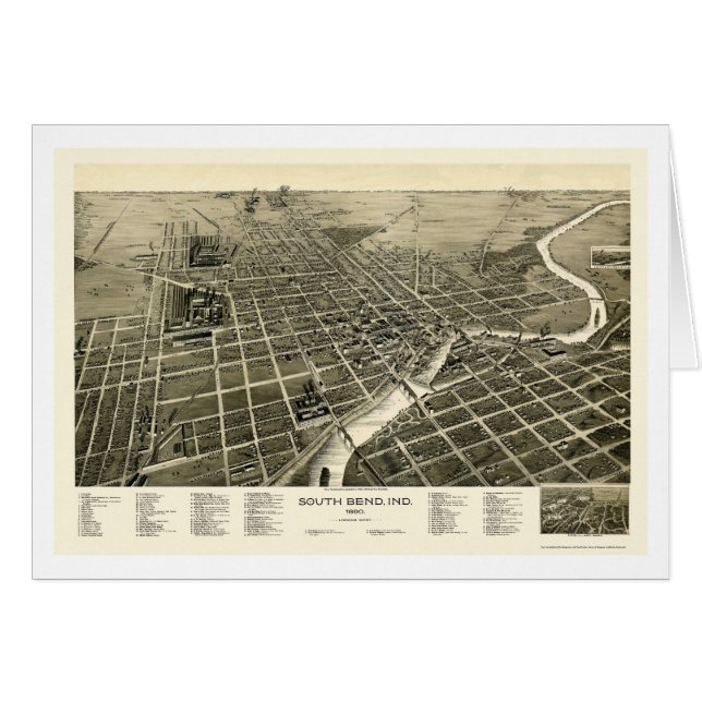 South Bend, IN Panorama Map - 1890 (Voorkant Horizontaal)