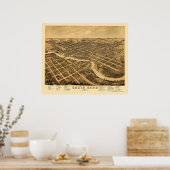 South Bend, IN Panoramic Map - 1874 Poster (Keuken)