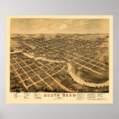 South Bend, IN Panoramic Map - 1874 Poster (Voorkant)