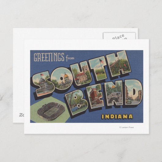 South Bend, Indiana - Grote Letter-scènes Briefkaart (Voorkant / Achterkant)