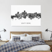 South Bend Indiana Skyline BW Canvas Afdruk (Insitu (Slaapkamer))