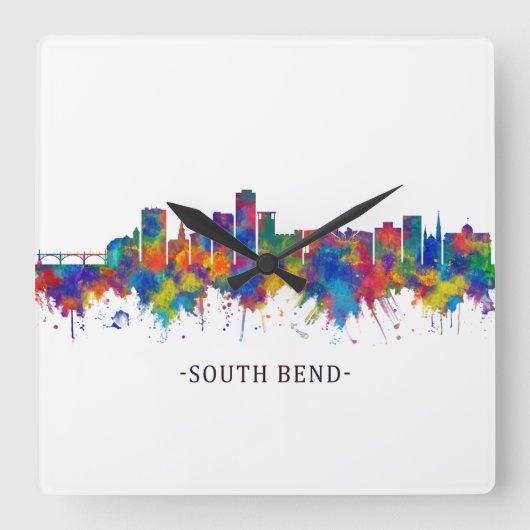 South Bend Indiana Skyline Vierkante Klok (Voorkant)