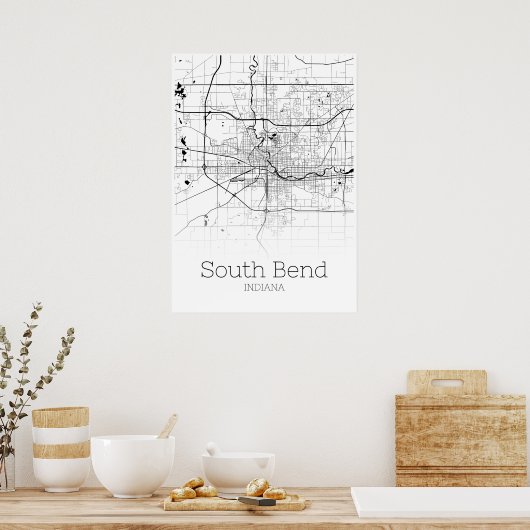 South Bend Map - Indiana - City Map Poster (Keuken)