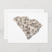 South Carolina  Afbeelding Map Antiek Briefkaart (Voorkant / Achterkant)