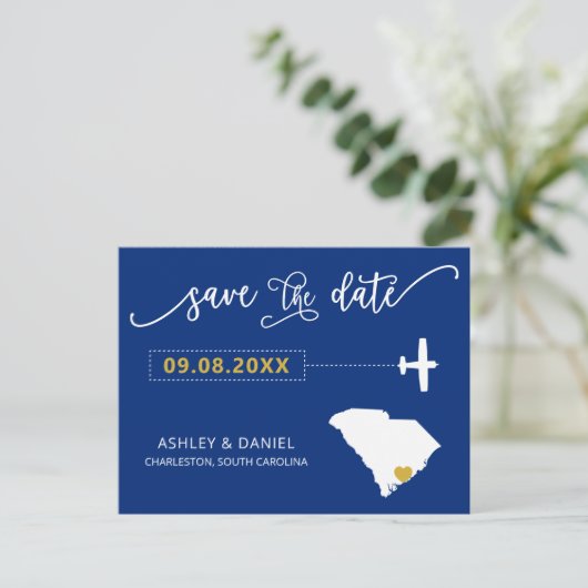 South Carolina Bruiloft Bewaar de Datumkaart Postk Briefkaart (Staand voorkant)