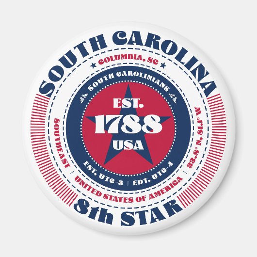 South Carolina Circle Typografie Souvenir Magnet (Voorkant)