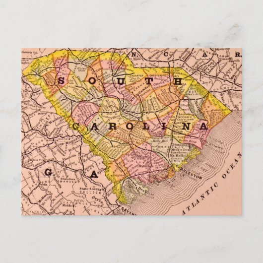 South Carolina Colorful Map Postcard Briefkaart (Voorkant)